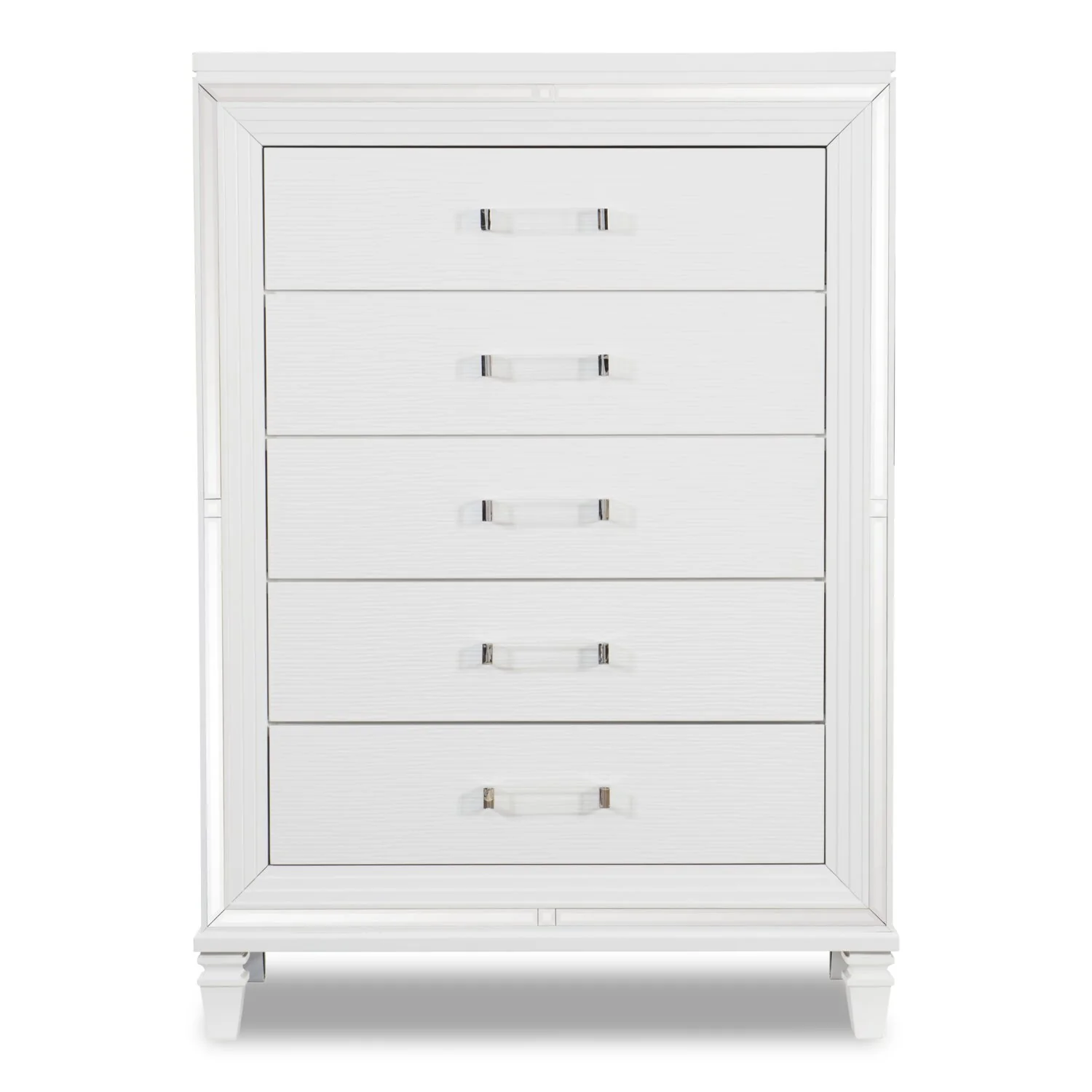 Max Bedroom Chest of Drawers, 5-Drawer, 38"W x 54.3"H, Glam - White