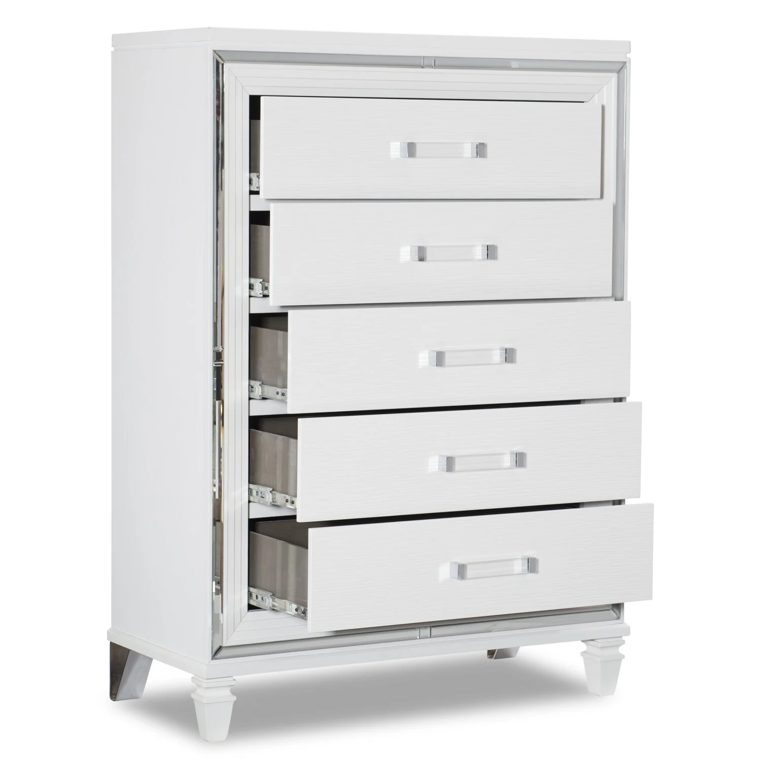 Max Bedroom Chest of Drawers, 5-Drawer, 38"W x 54.3"H, Glam - White