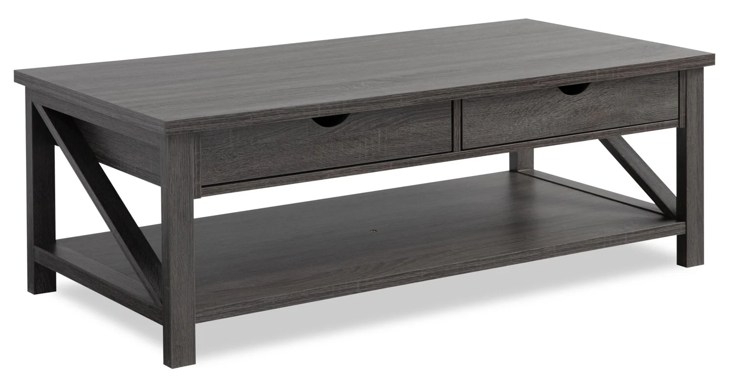 Jake 47.25" Rustic 2-Pack Coffee + End Table with Storage and Shelf - Distressed Grey