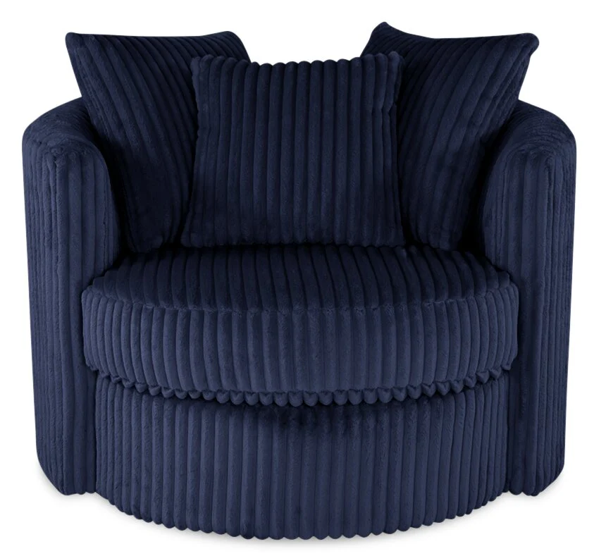 Made in Canada Midi 42" Chenille Fabric Swivel Cuddler Accent Chair - Groove Midnight Blue