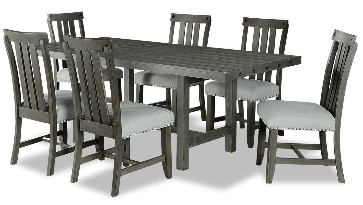 Alto 7pc Dining Set with Table & 6 Chairs, 65-83"W Extension, Trestle Base - Grey