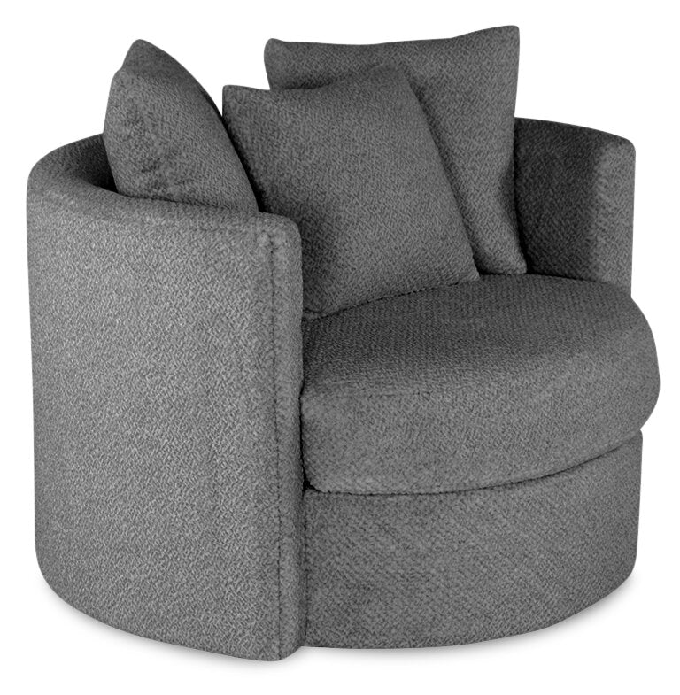Made in Canada Midi 42" Chenille Fabric Swivel Cuddler Accent Chair - Teddy Nightfall Grey