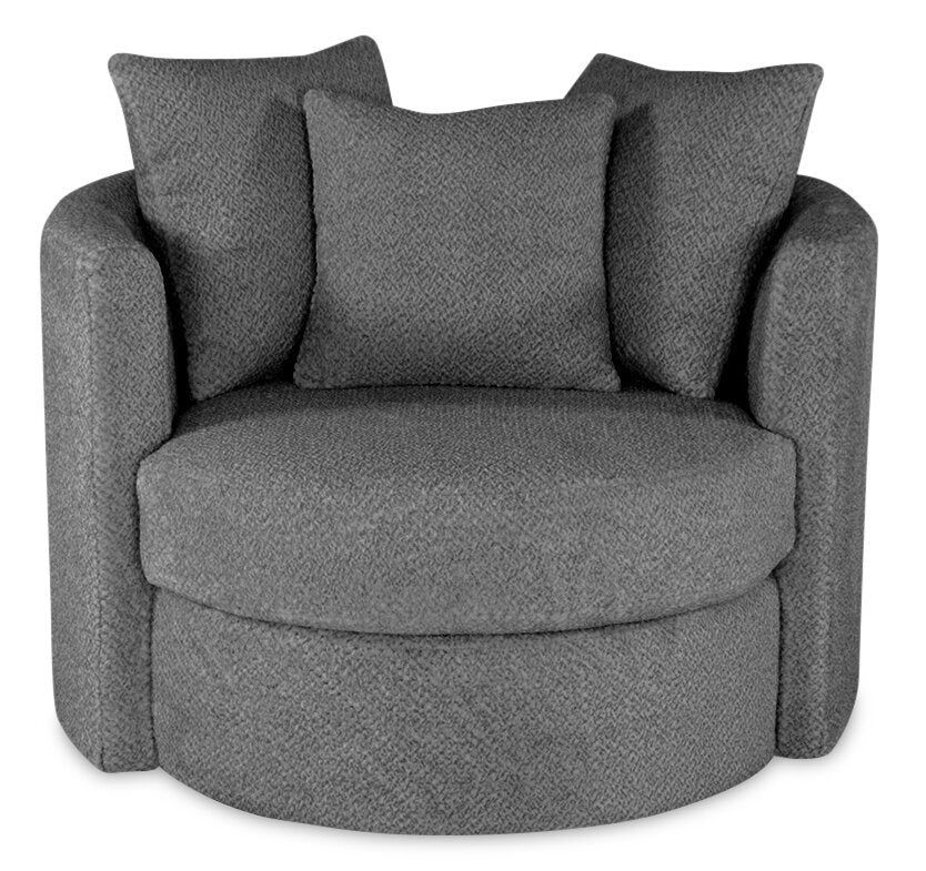 Made in Canada Midi 42" Chenille Fabric Swivel Cuddler Accent Chair - Teddy Nightfall Grey