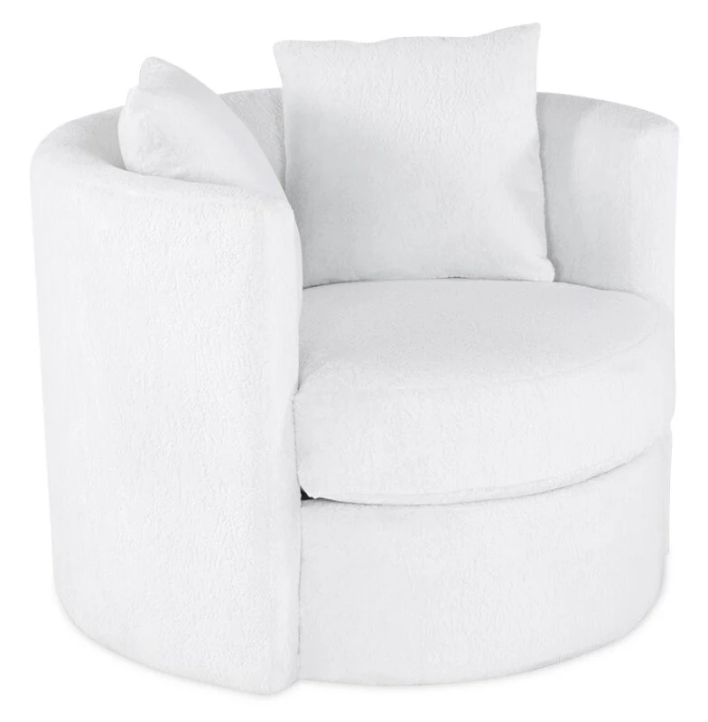 Made in Canada Petite 36" Chenille Fabric Swivel Cuddler Accent Chair - Plush Heaven White