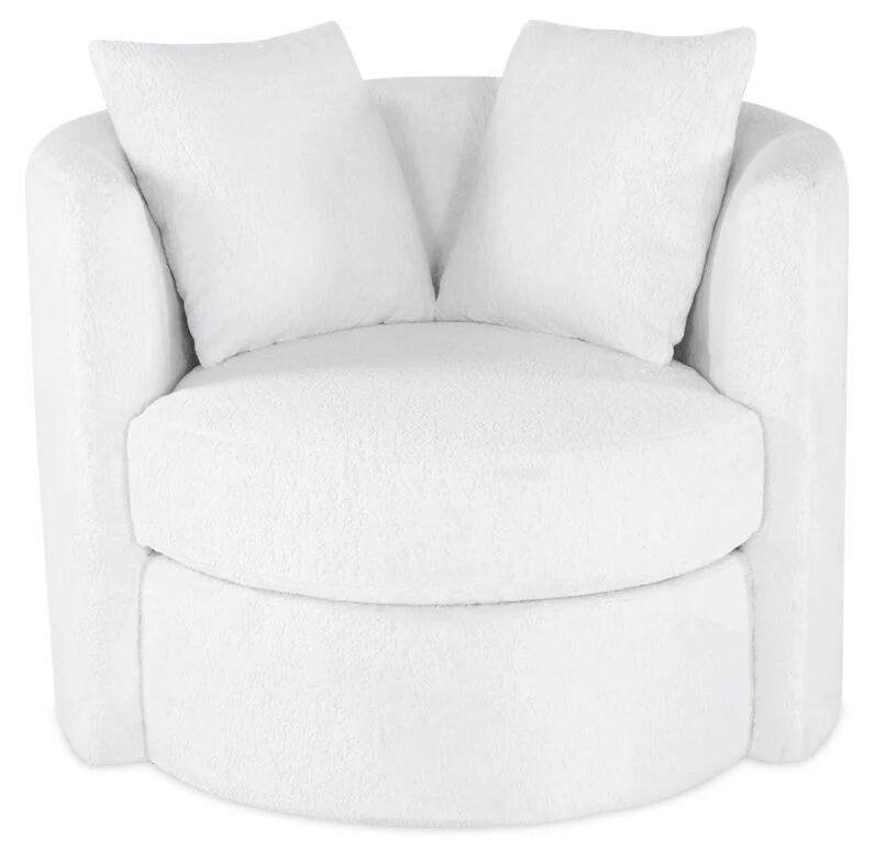 Made in Canada Petite 36" Chenille Fabric Swivel Cuddler Accent Chair - Plush Heaven White