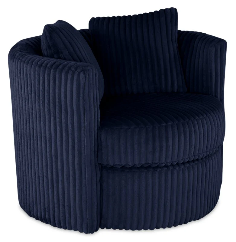Made in Canada Petite 36" Chenille Fabric Swivel Cuddler Accent Chair - Groove Midnight Blue