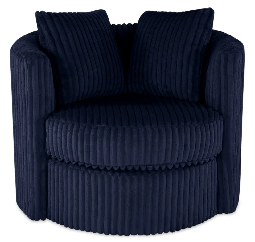 Made in Canada Petite 36" Chenille Fabric Swivel Cuddler Accent Chair - Groove Midnight Blue