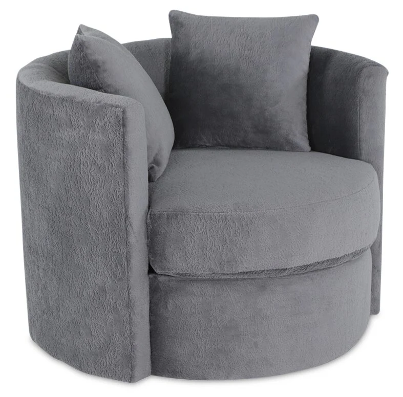 Made in Canada Petite 36" Chenille Fabric Swivel Cuddler Accent Chair - Plush Thunder Grey