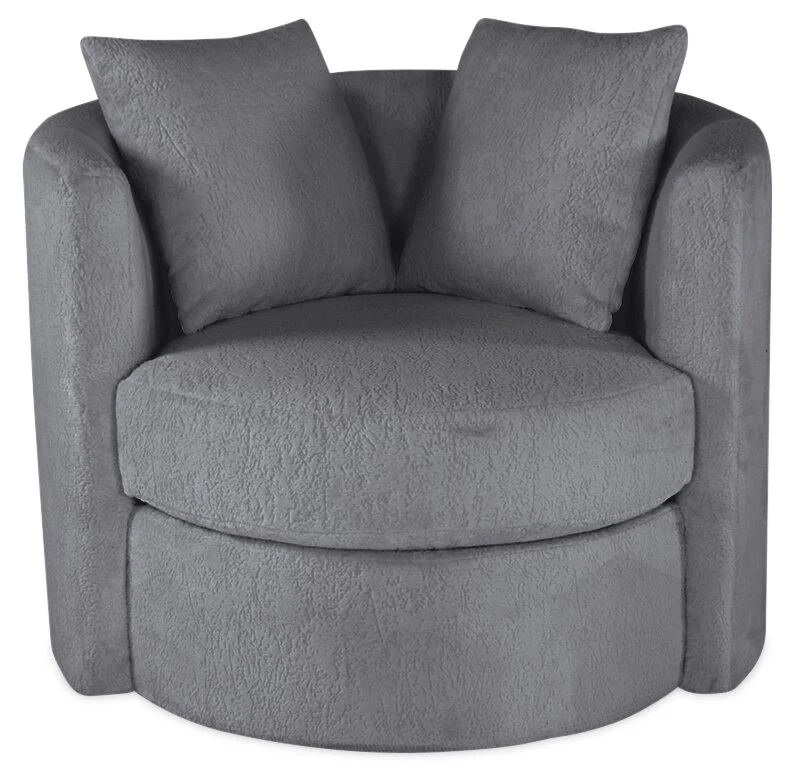Made in Canada Petite 36" Chenille Fabric Swivel Cuddler Accent Chair - Plush Thunder Grey