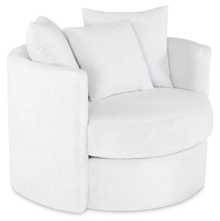 Made in Canada Midi 42" Chenille Fabric Swivel Cuddler Accent Chair - Plush Heaven White