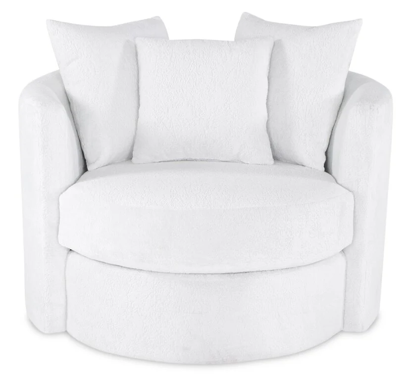 Made in Canada Midi 42" Chenille Fabric Swivel Cuddler Accent Chair - Plush Heaven White