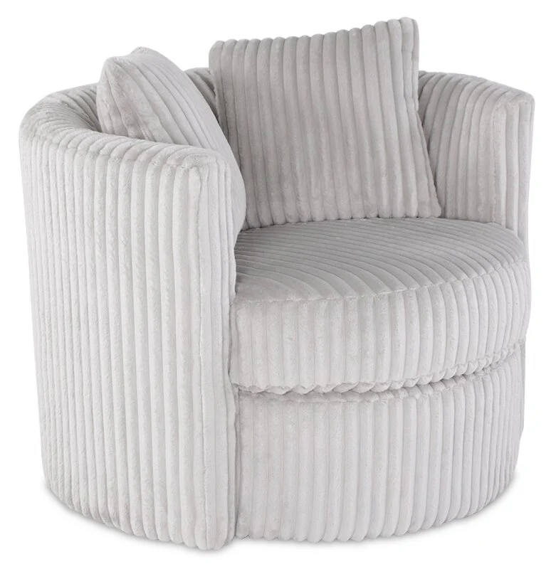 Made in Canada Petite 36" Chenille Fabric Swivel Cuddler Accent Chair - Groove Mist Grey