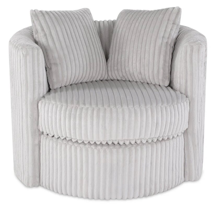 Made in Canada Petite 36" Chenille Fabric Swivel Cuddler Accent Chair - Groove Mist Grey