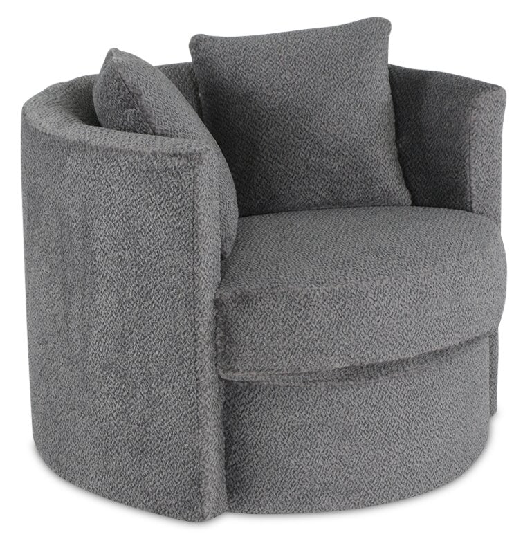 Made in Canada Petite 36" Chenille Fabric Swivel Cuddler Accent Chair - Teddy Nightfall Grey