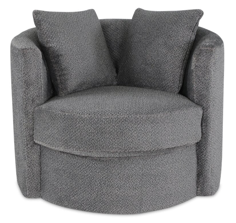 Made in Canada Petite 36" Chenille Fabric Swivel Cuddler Accent Chair - Teddy Nightfall Grey