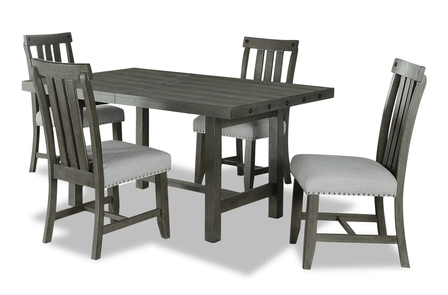 Alto 5pc Dining Set with Table & 4 Chairs, 65-83"W Extension, Trestle Base - Grey