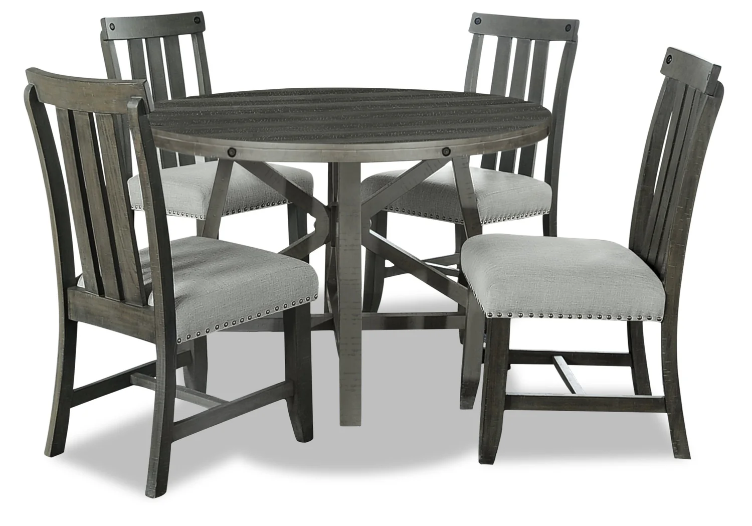 Alto Round 5pc Dining Set with Table & 4 Chairs, 48-66"W Extension, Trestle Base - Grey