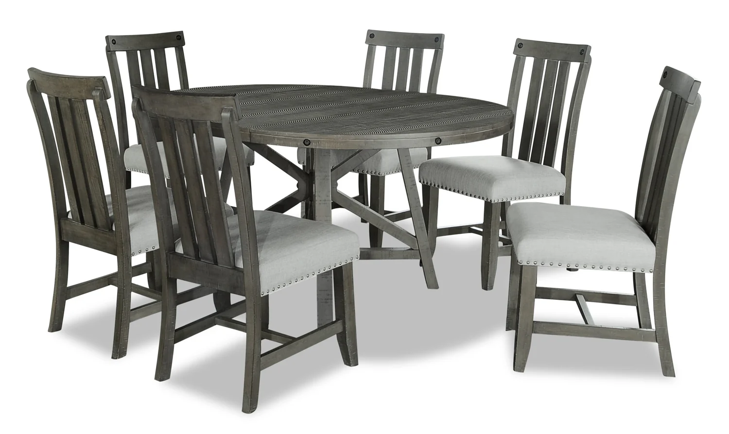 Alto Round 7pc Dining Set with Table & 6 Chairs, 48-66"W Extension, Trestle Base - Grey