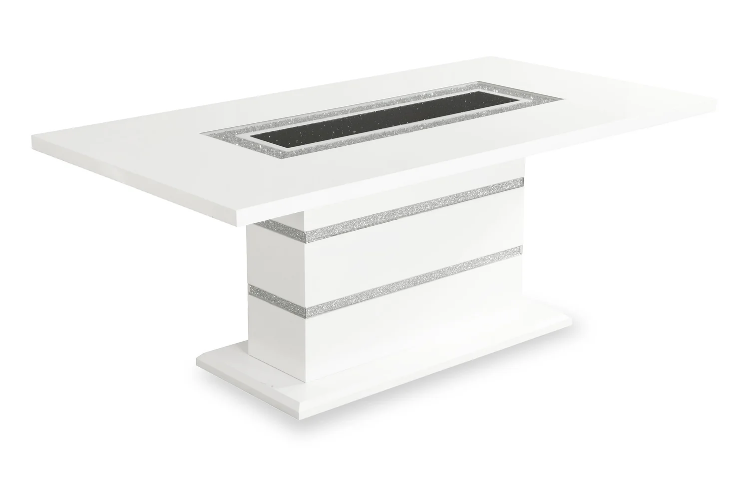 Garbo Dining Table with Glass Insert, Pedestal Base, Glam, 78.75"W - White