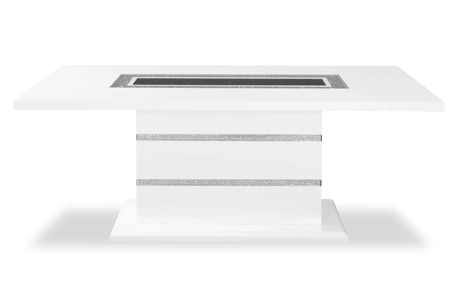 Garbo Dining Table with Glass Insert, Pedestal Base, Glam, 78.75"W - White