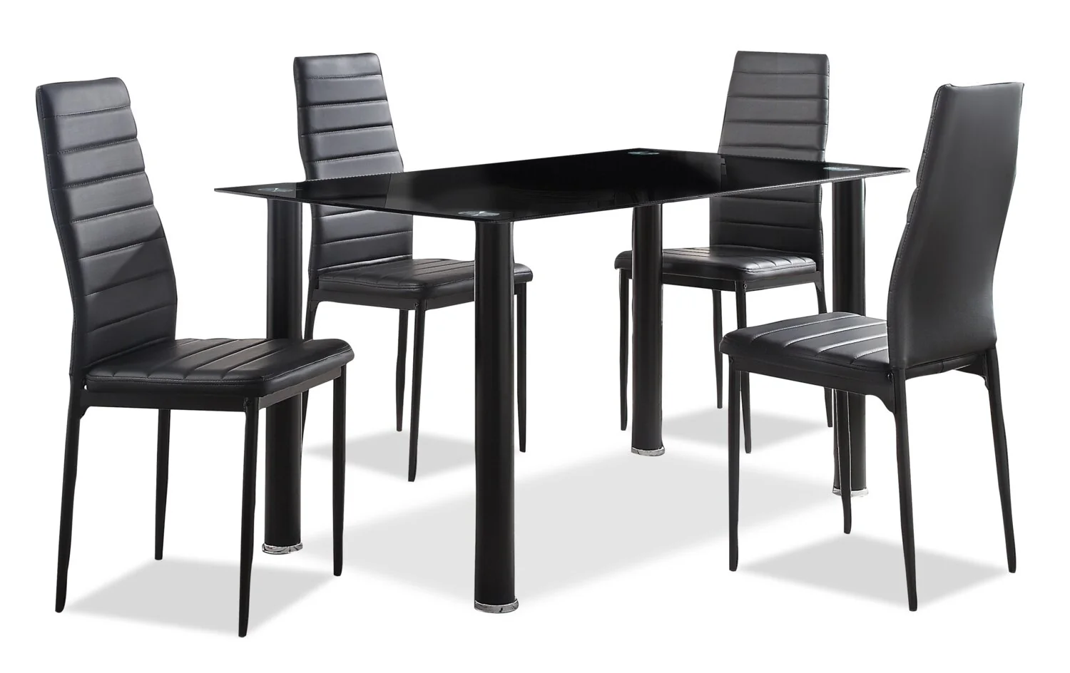 Onyx 5pc Dining Set with Table & 4 Chairs, Glass Top, Metal, 55"W - Black