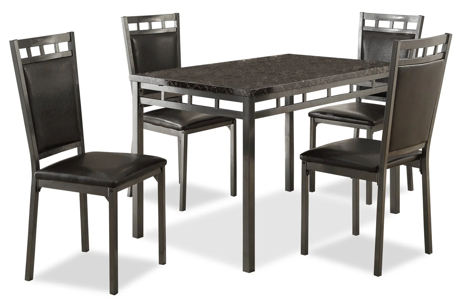 Marc 5pc Dining Set with Table & 4 Chairs, Marble-Look Top, Metal, 48"W - Black