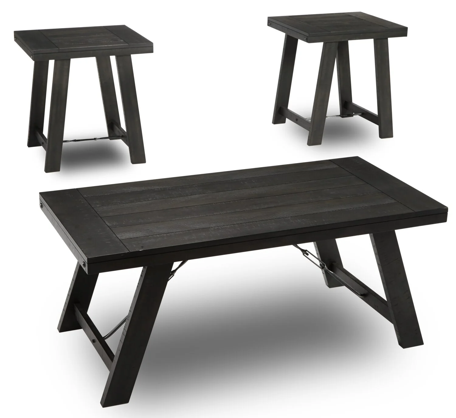 Norbrook 48.13" Rustic 3-Pack Coffee + 2 End Tables - Distressed Black Wood