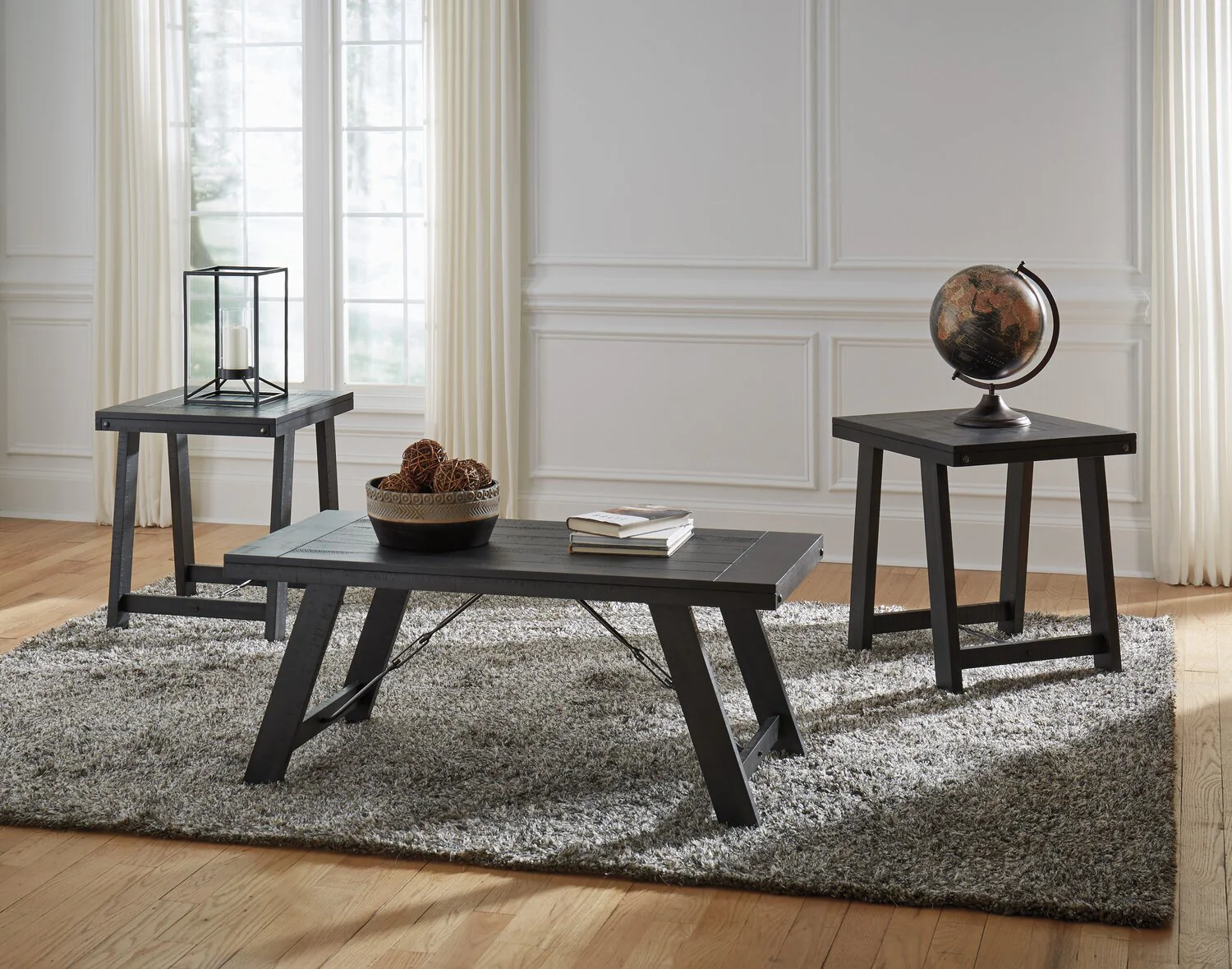 Norbrook 48.13" Rustic 3-Pack Coffee + 2 End Tables - Distressed Black Wood
