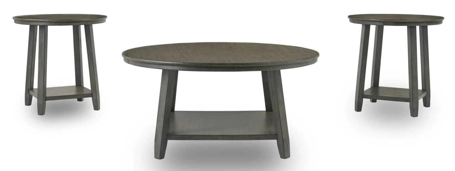Caitbrook 40.13" Rustic 3-Pack Coffee + 2 End Tables with Shelf - Grey Wood