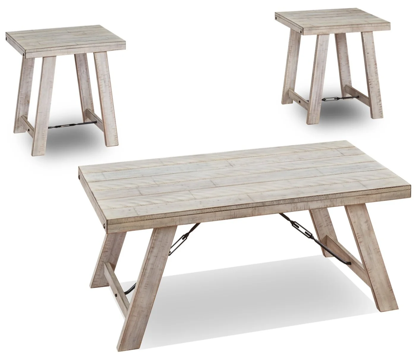 Carynhurst 48" Rustic 3-Pack Coffee + 2 End Tables - Whitewash Wood