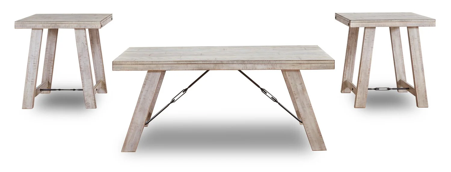 Carynhurst 48" Rustic 3-Pack Coffee + 2 End Tables - Whitewash Wood