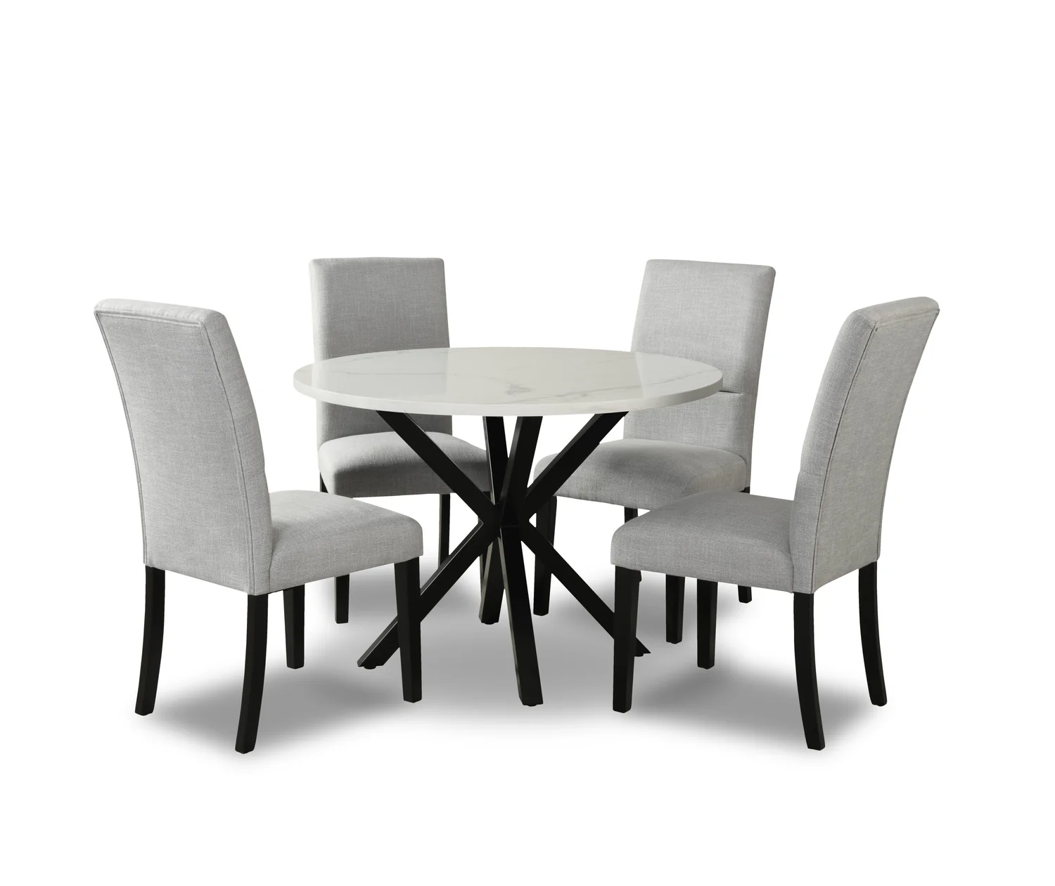 Verona 5pc Dining Set with Table & 4 Chairs, Culture Marbled Top, Metal, 42"W Round - White