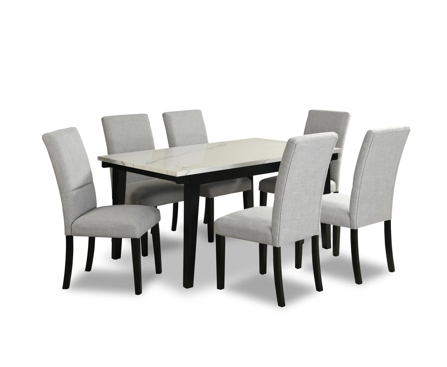 Verona 7pc Dining Set with Table & 6 Chairs, Culture Marbled Top, 60"W - White