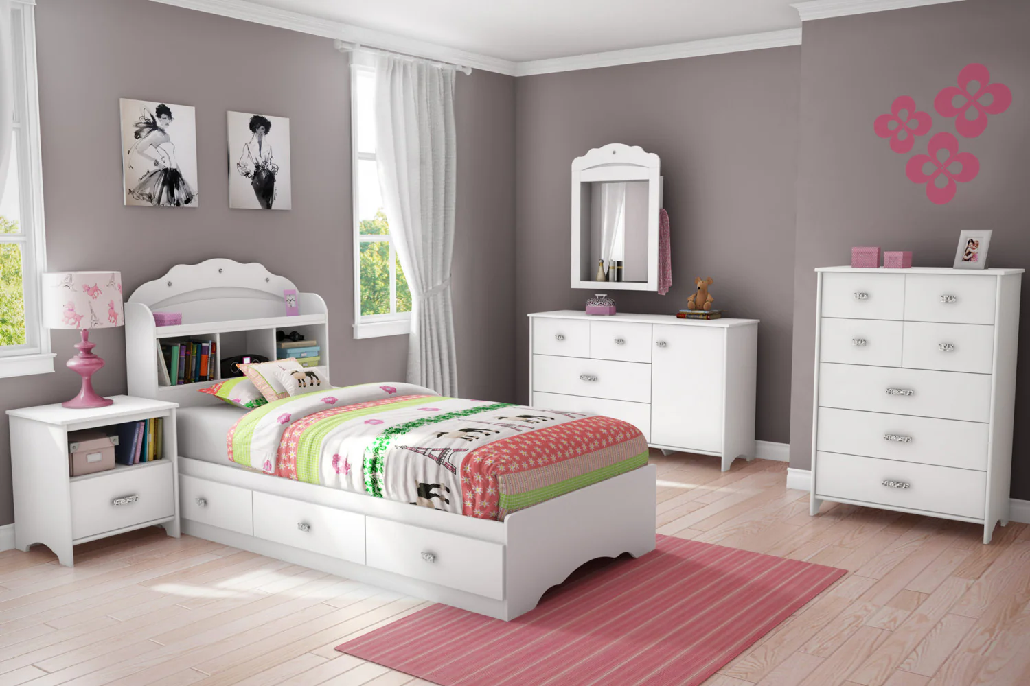 Tiara Twin Bookcase Headboard - Pure White