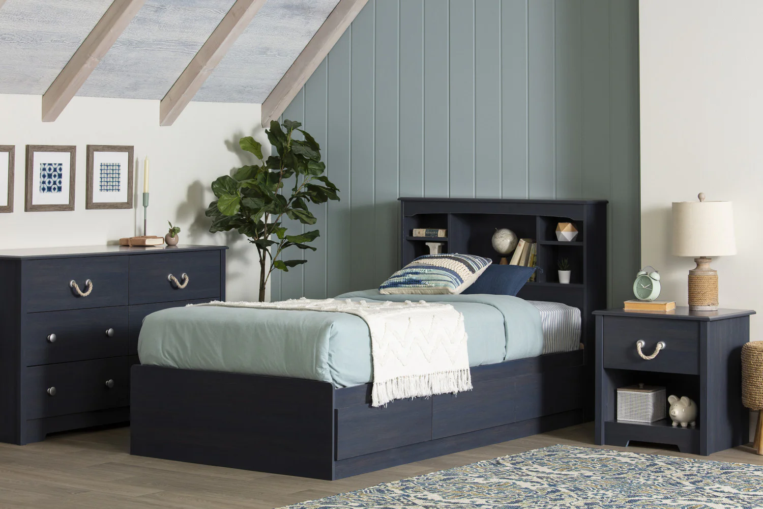 Aviron Twin Bookcase Headboard - Blueberry