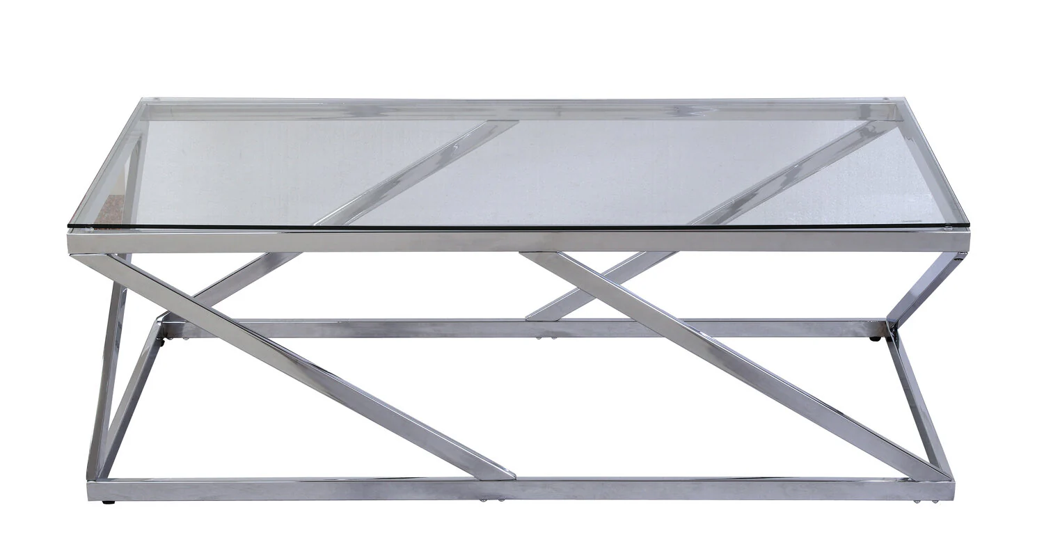 Nixon 47.25" Modern Glass Top Coffee Table - Chrome with Metal Base