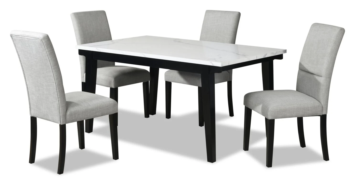 Verona 5pc Dining Set with Table & 4 Chairs, Culture Marbled Top, 60"W - White