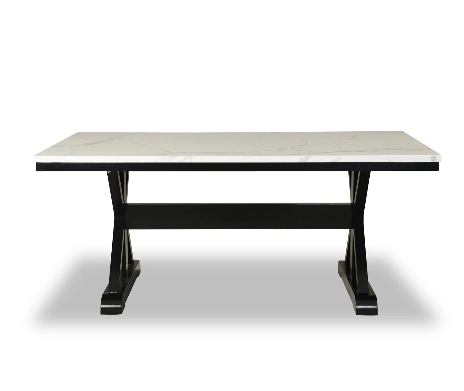 Verona Dining Table with Culture Marbled Top, Trestle Base, 70"W - White
