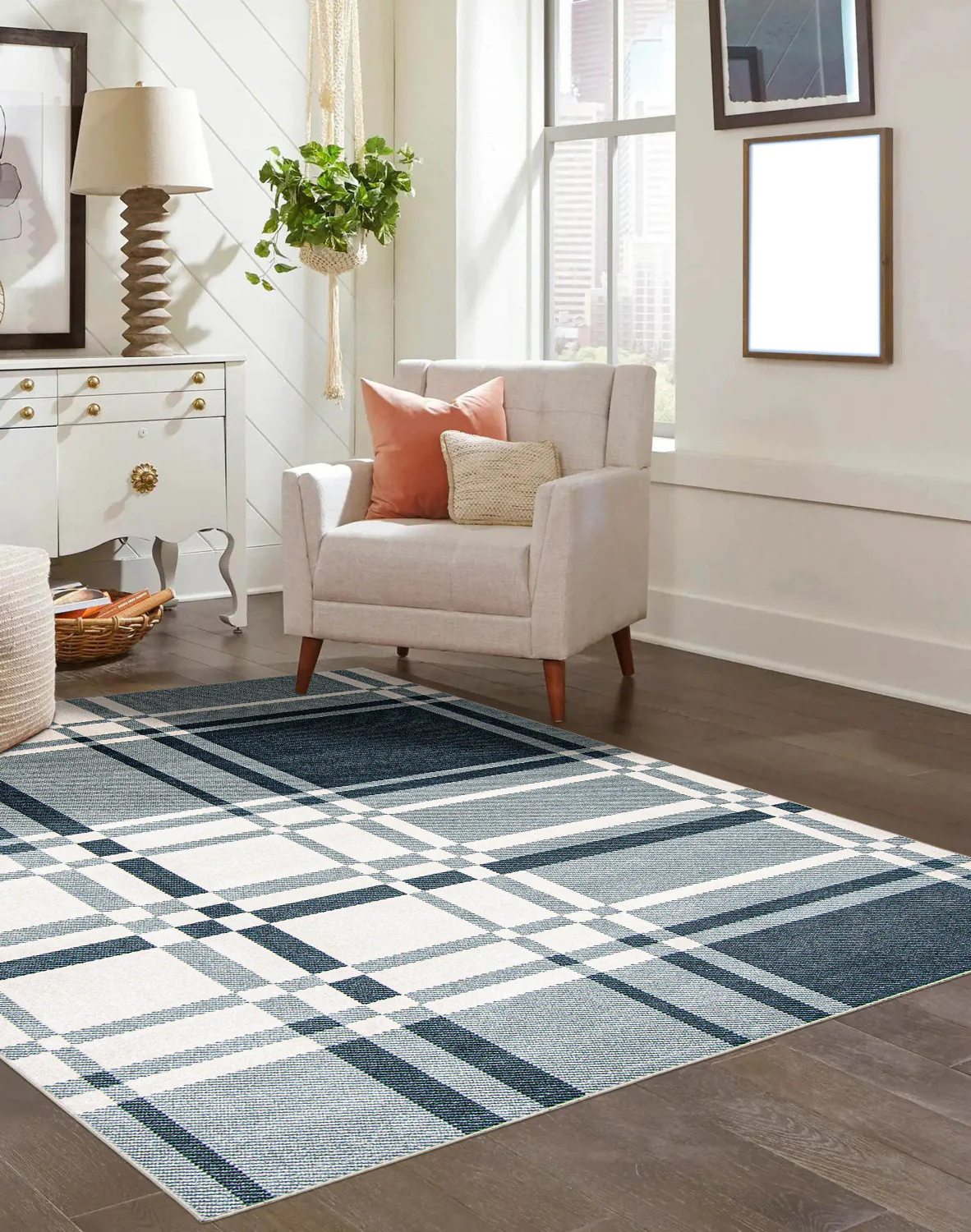 Roma Blue Machine Washable Area Rug - 6'0" x 9'0"