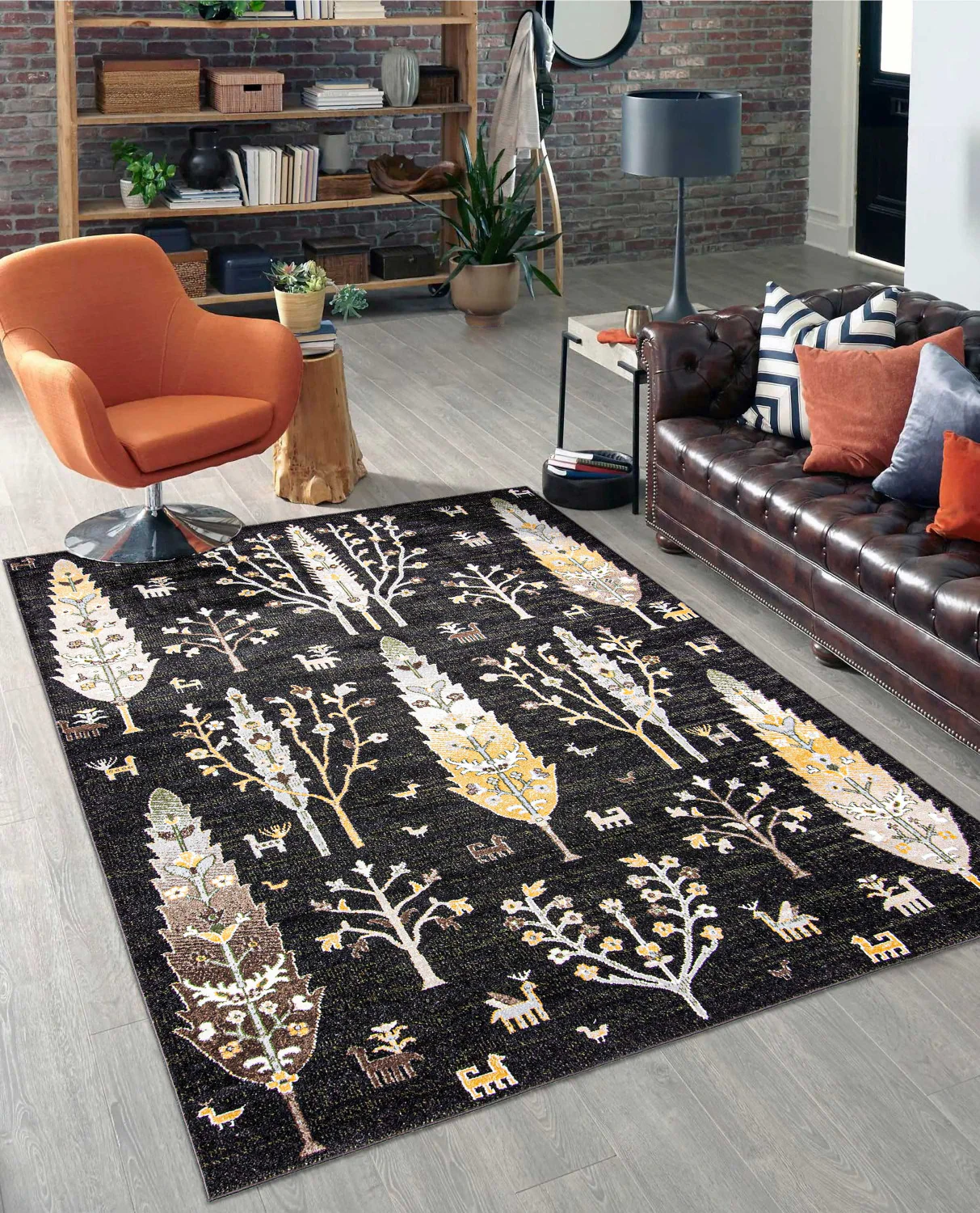Pine Black Machine Washable Area Rug - 6'0" x 9'0"