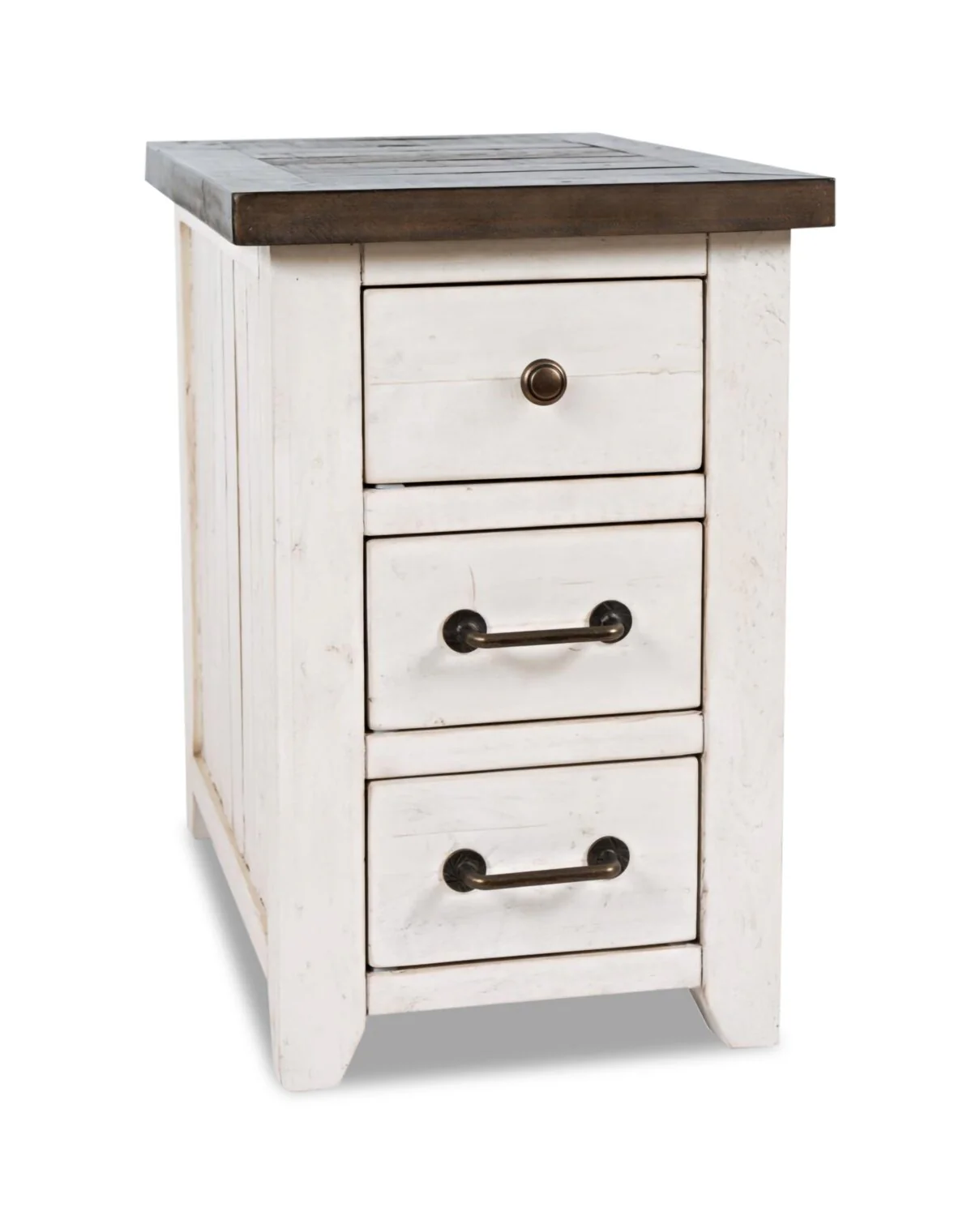 Morgan 16" Rustic Powered Chairside Table with Storage - White with Reclaimed Wood