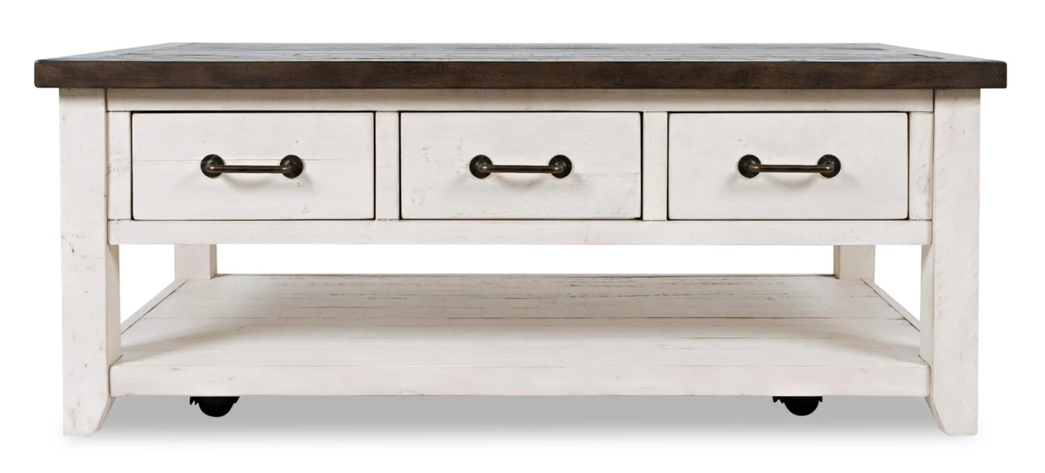 Morgan 48" Rustic Coffee Table With Storage, Shelf and Casters - White with Reclaimed Wood