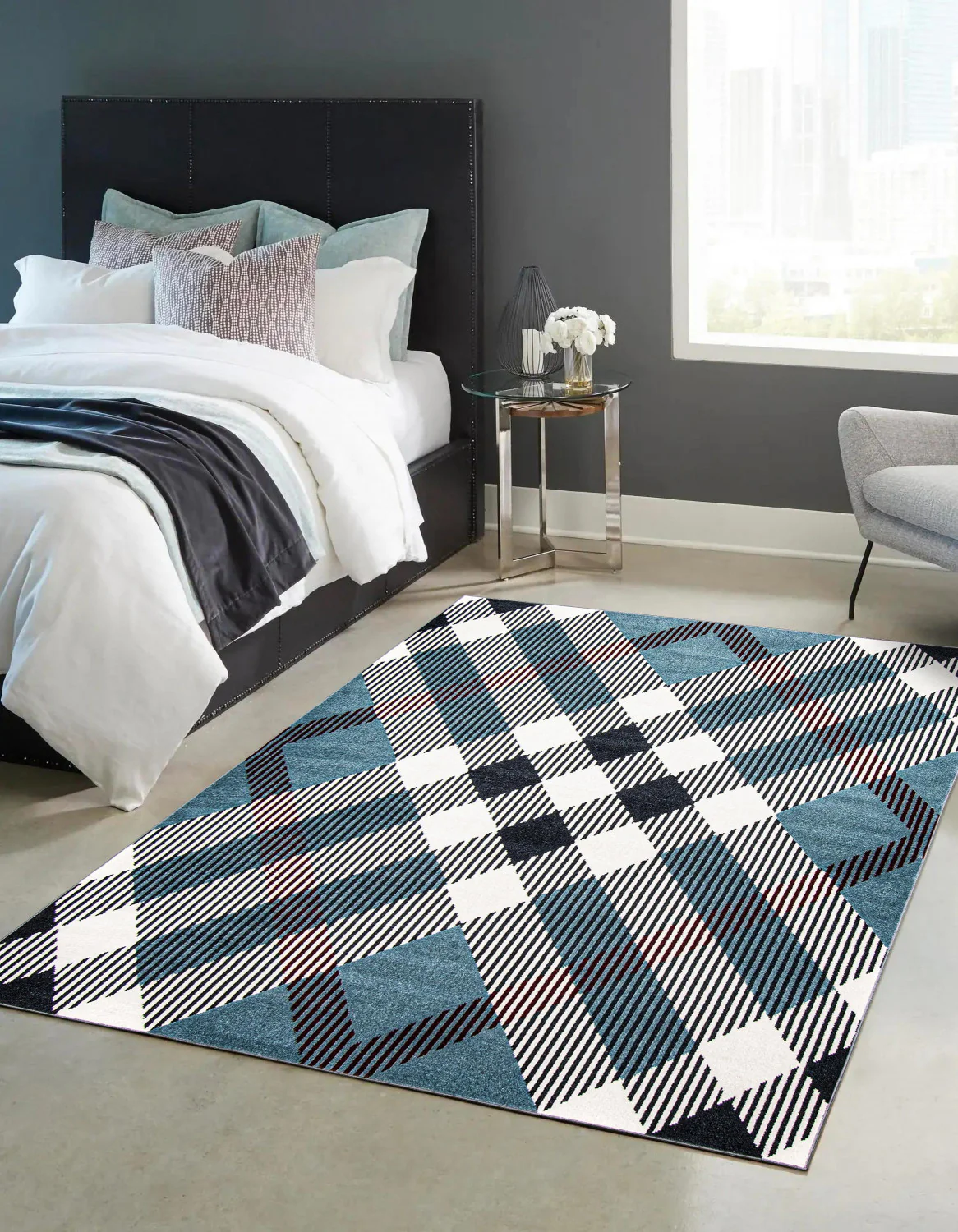 Kors Blue Machine Washable Area Rug - 5'0" x 7'0"