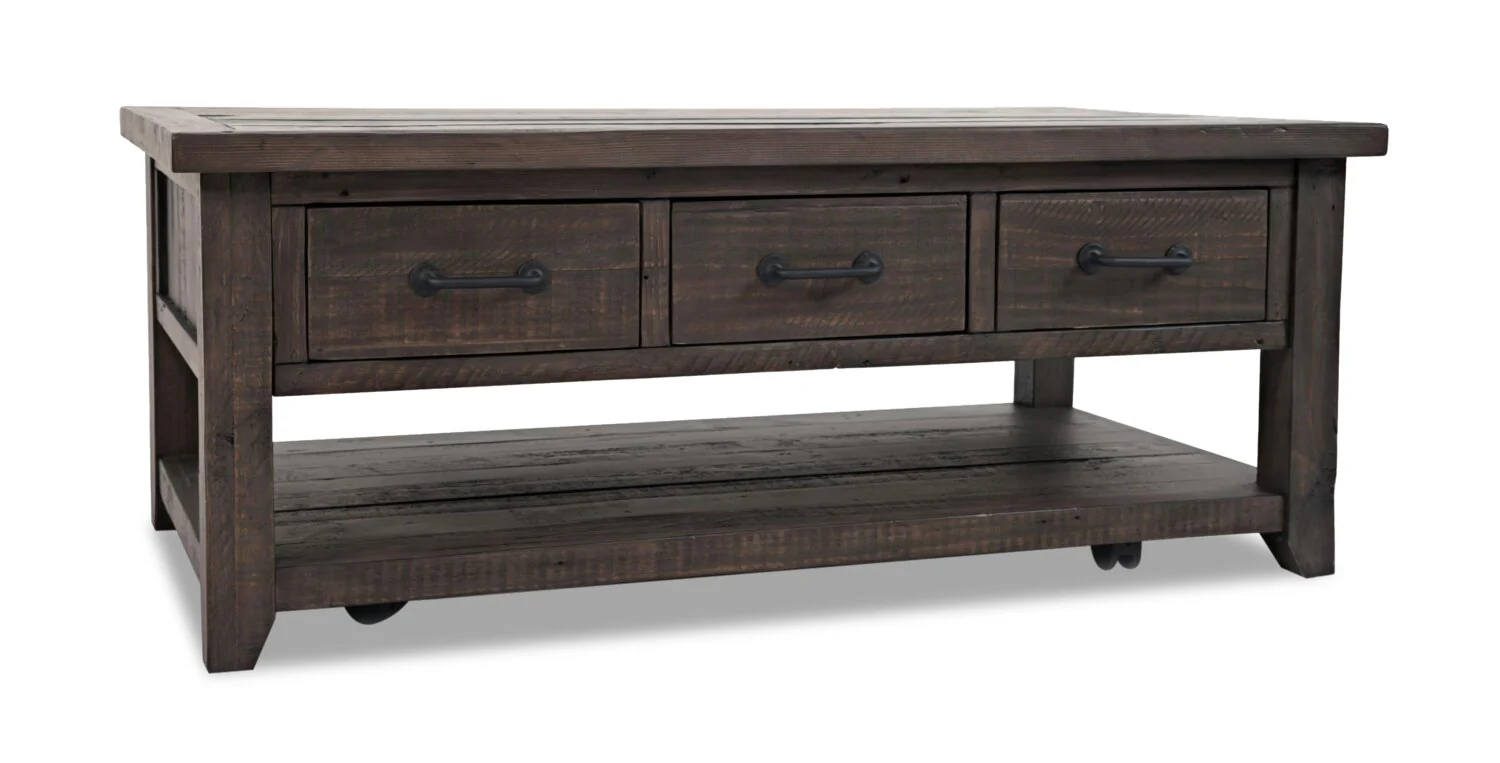 Morgan 48" Rustic Coffee Table With Storage, Shelf and Casters - Dark Brown with Reclaimed Wood