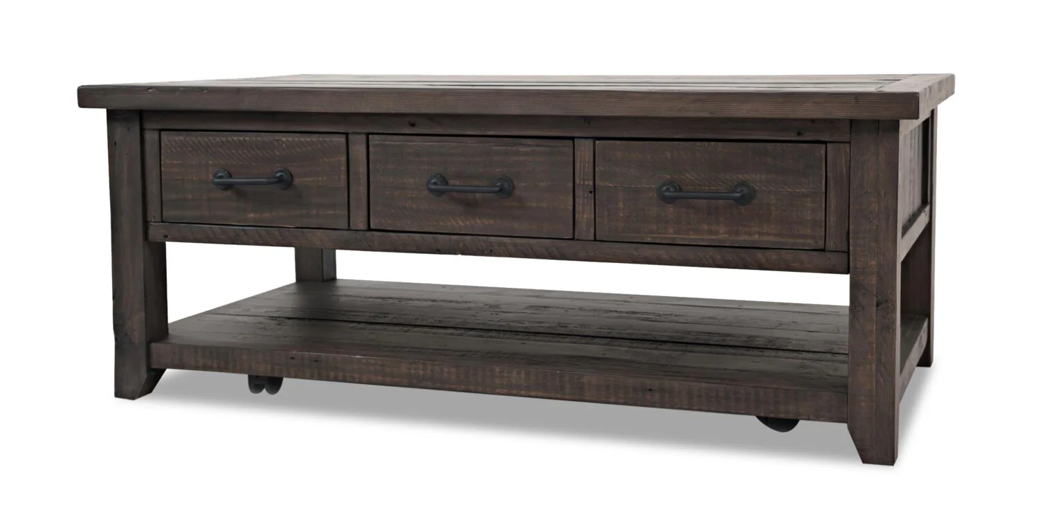 Morgan 48" Rustic Coffee Table With Storage, Shelf and Casters - Dark Brown with Reclaimed Wood