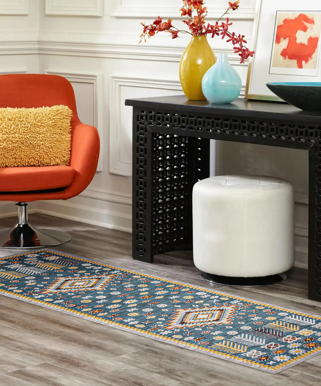 Gypsy Blue Machine Washable Area Rug - 2'6" x 8'0"