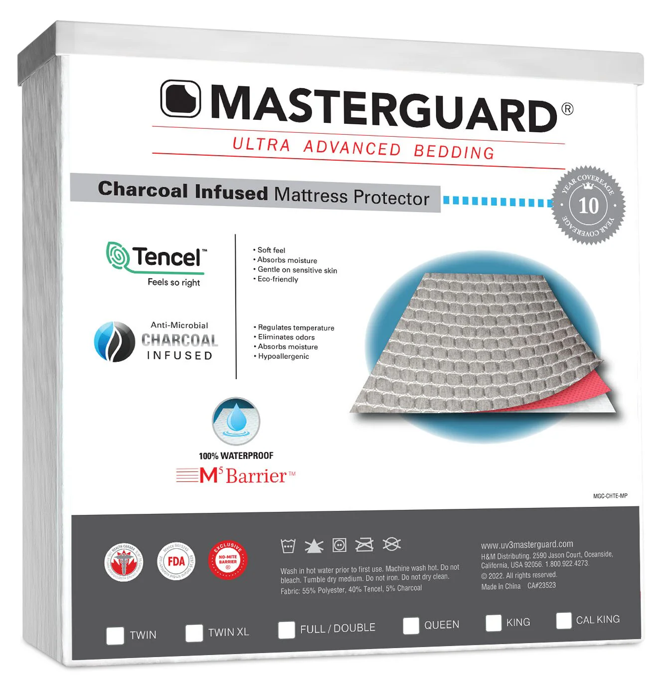 Masterguard? Charcoal Tencel? Twin Mattress Protector