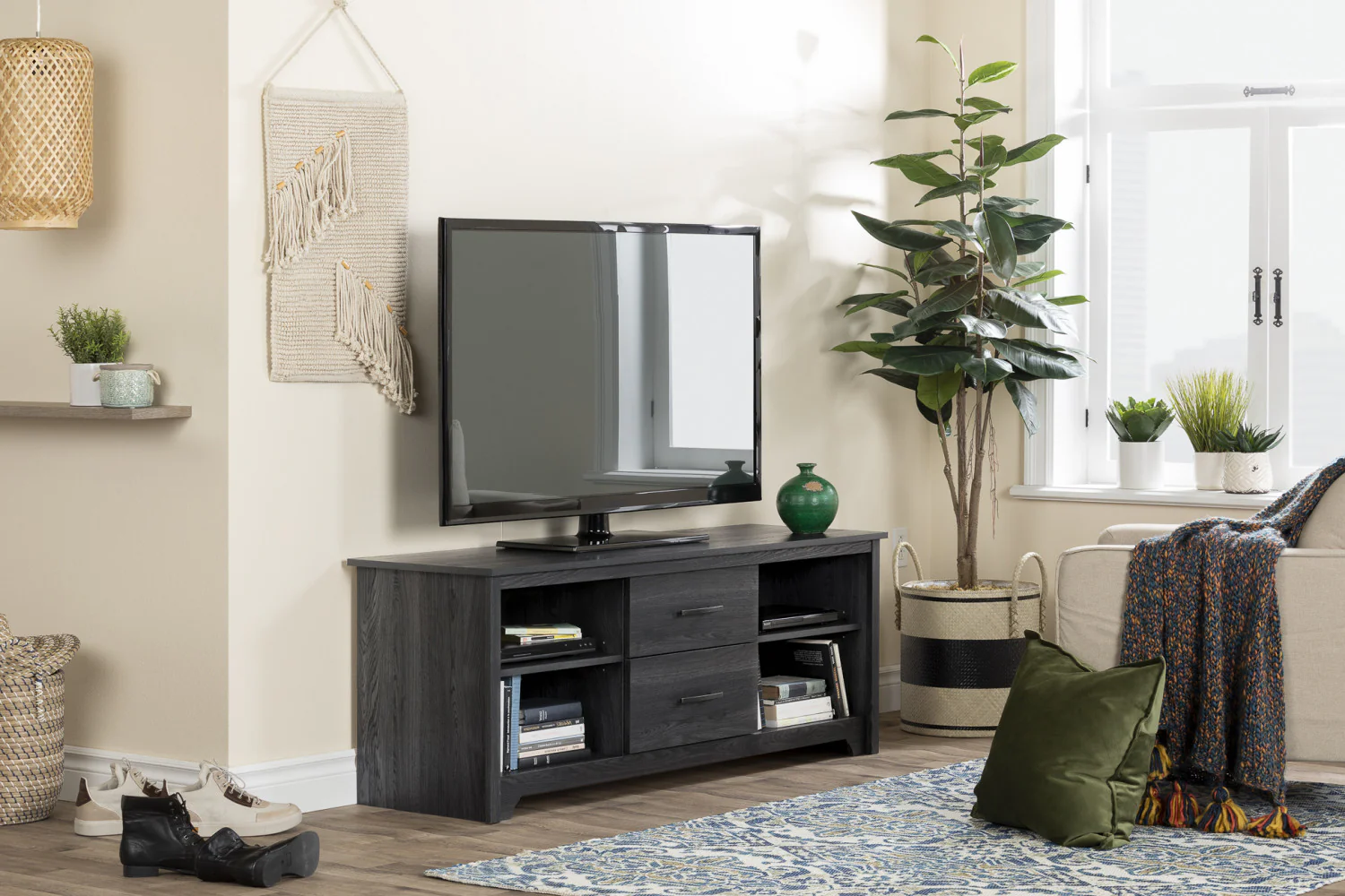 Fusion 60" TV Stand With Drawers - Grey Oak