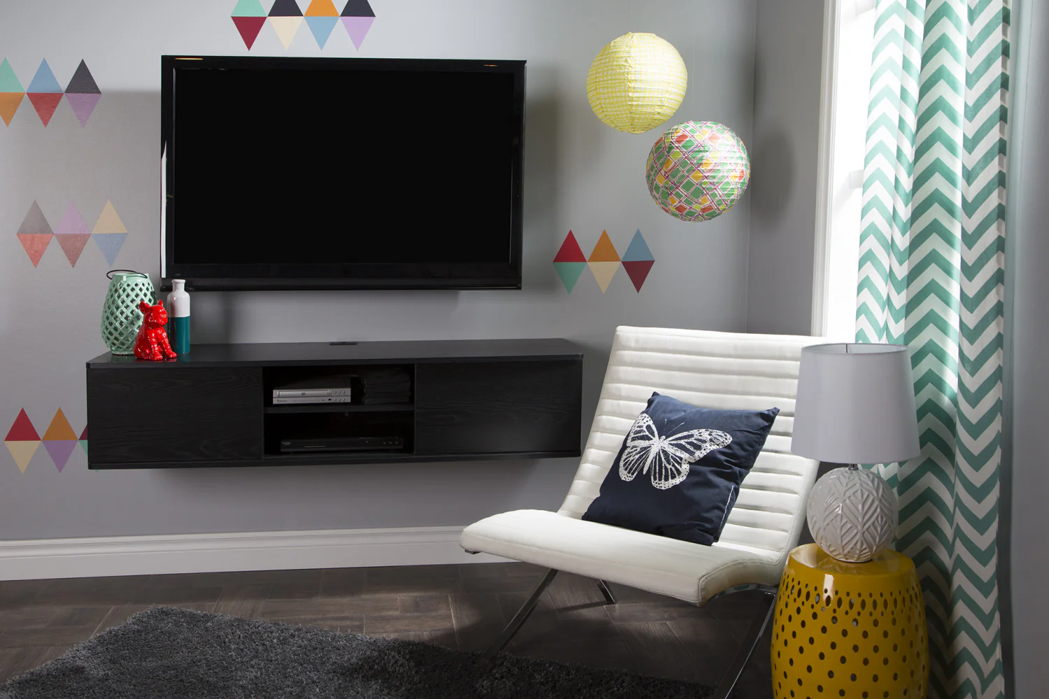 Agora Wall Mounted Media Console - Black Oak