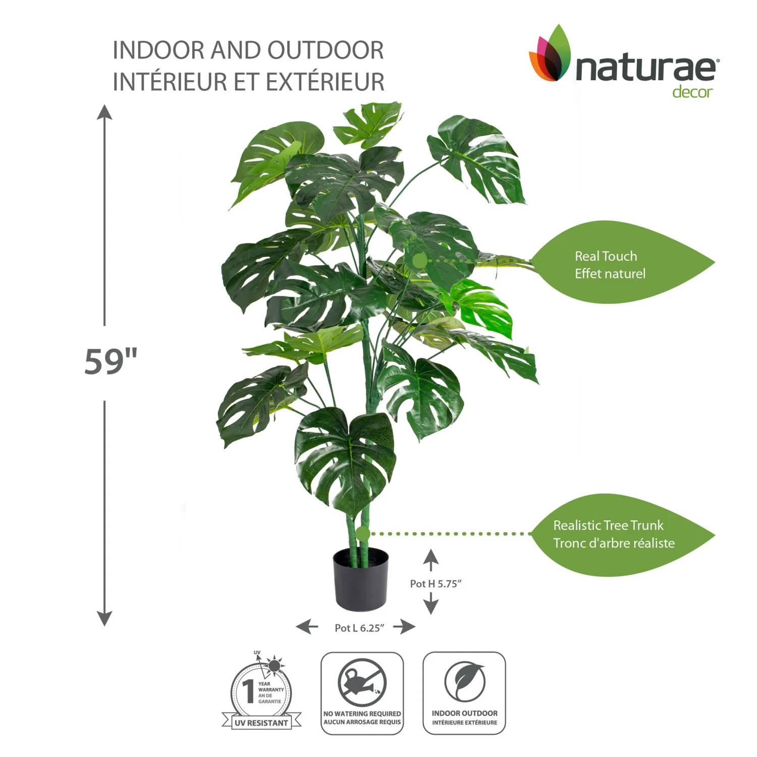 Artificial 59" Monstera Indoor & Outdoor In Black Pot